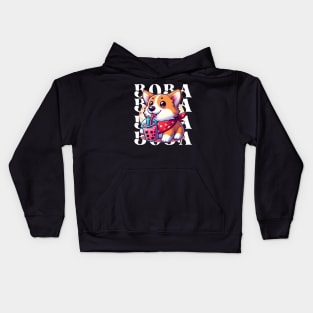Cute Corgi Drinking Boba T-Shirt: Adorable Dog Tee for Boba Tea Lovers Kids Hoodie